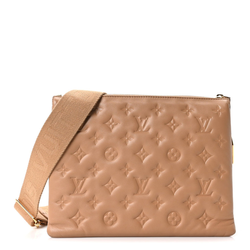 Lambskin Embossed Monogram Coussin PM Camel