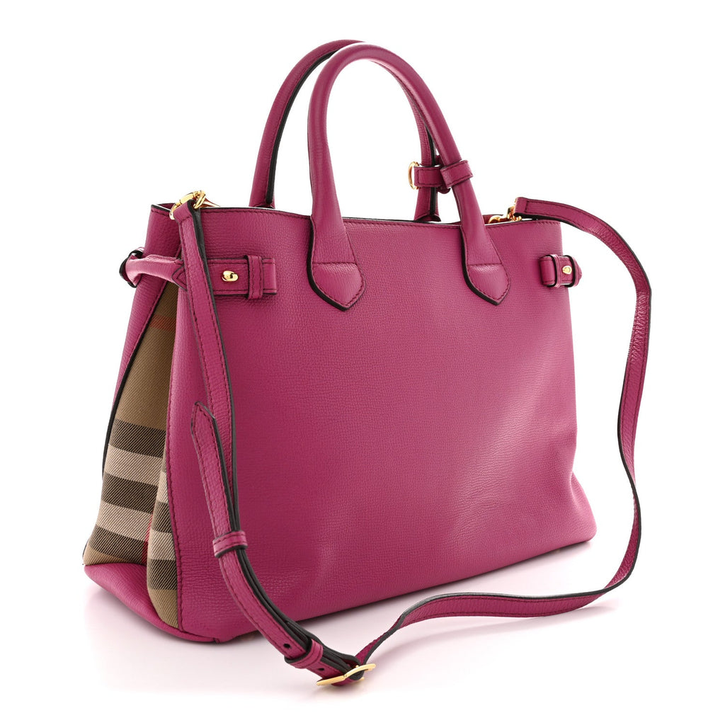 Grainy Calfskin House Check Medium Banner Tote Brilliant Fuchsia