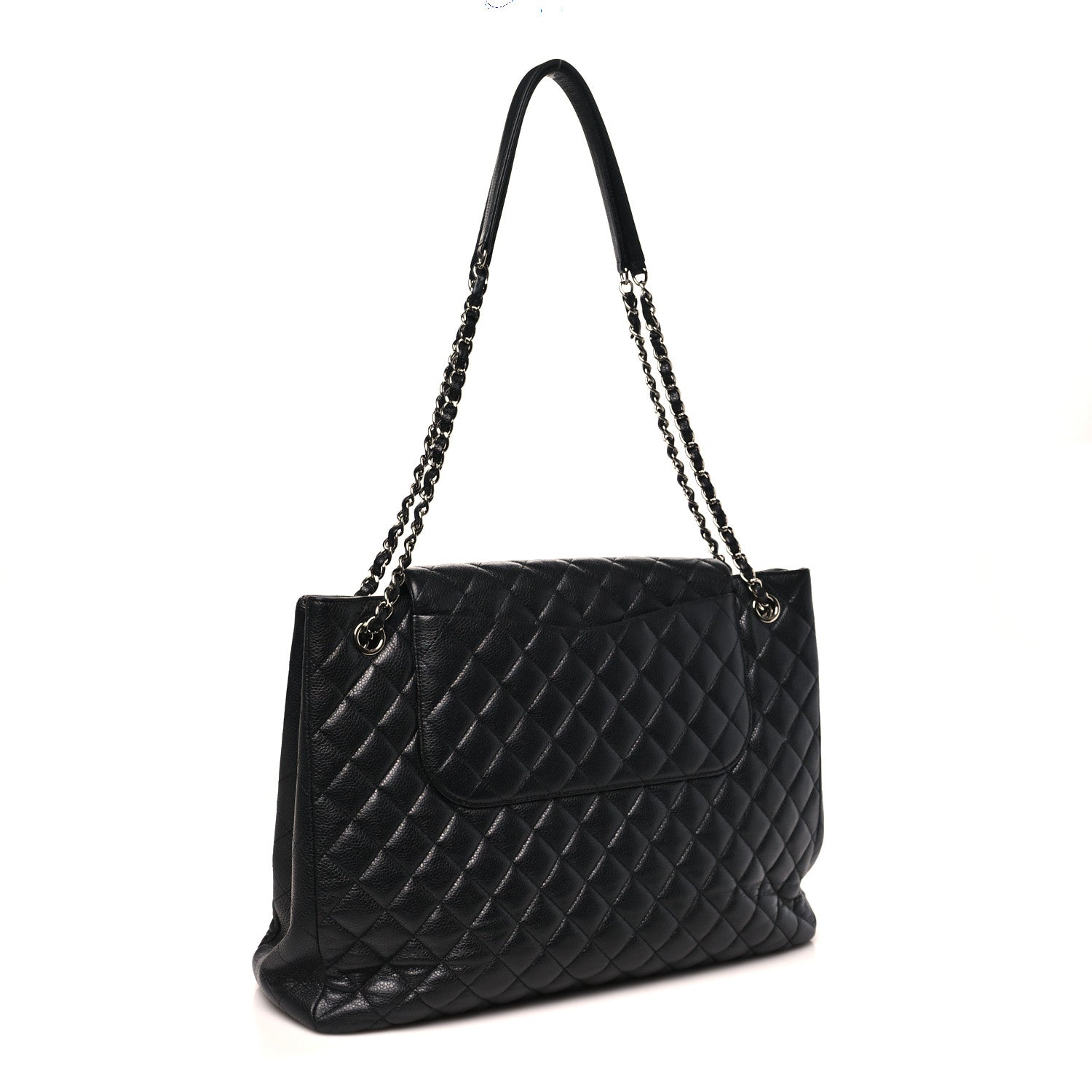 Caviar Quilted Flap Tote Black