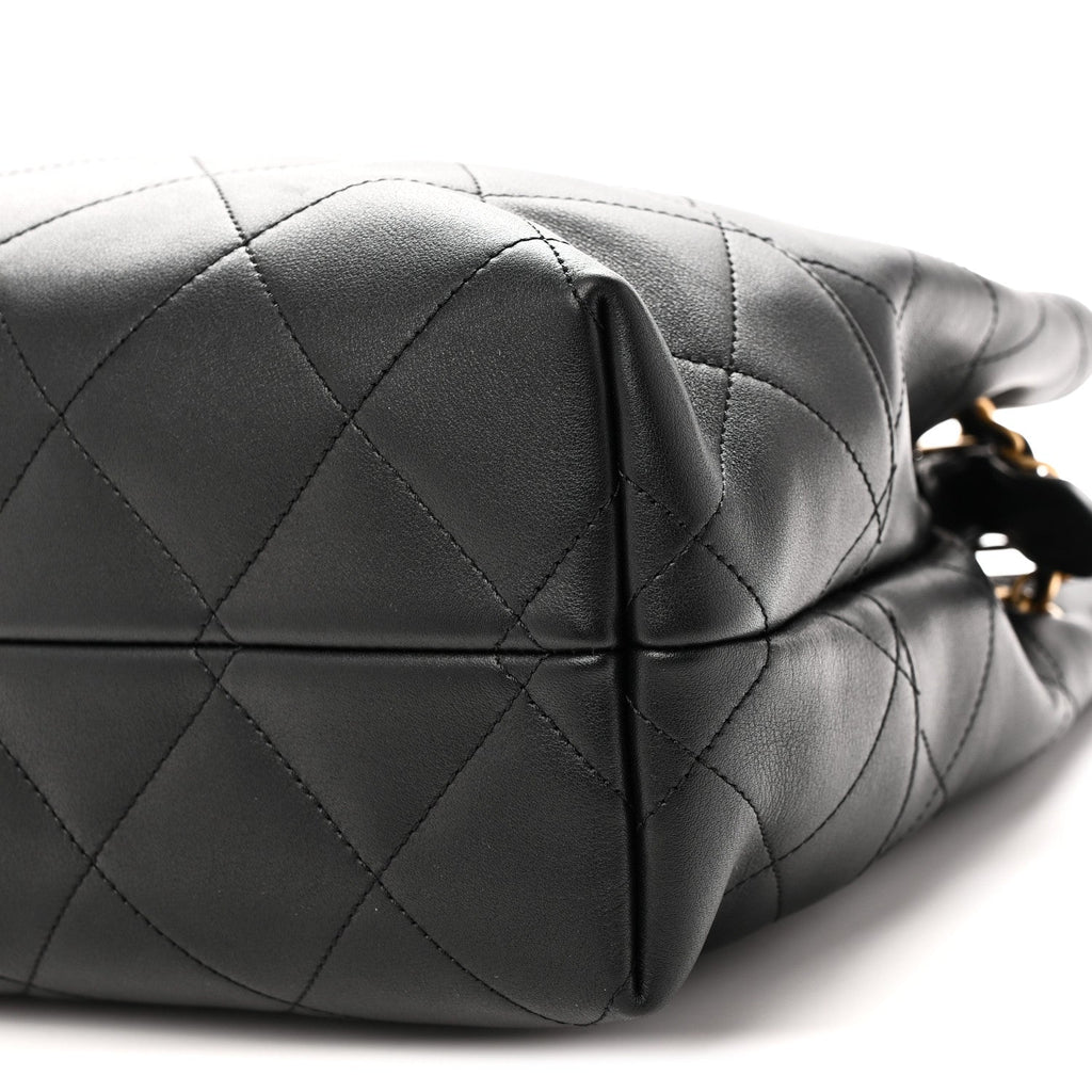 Calfskin Quilted Small Coco Base Shopping Bag Black