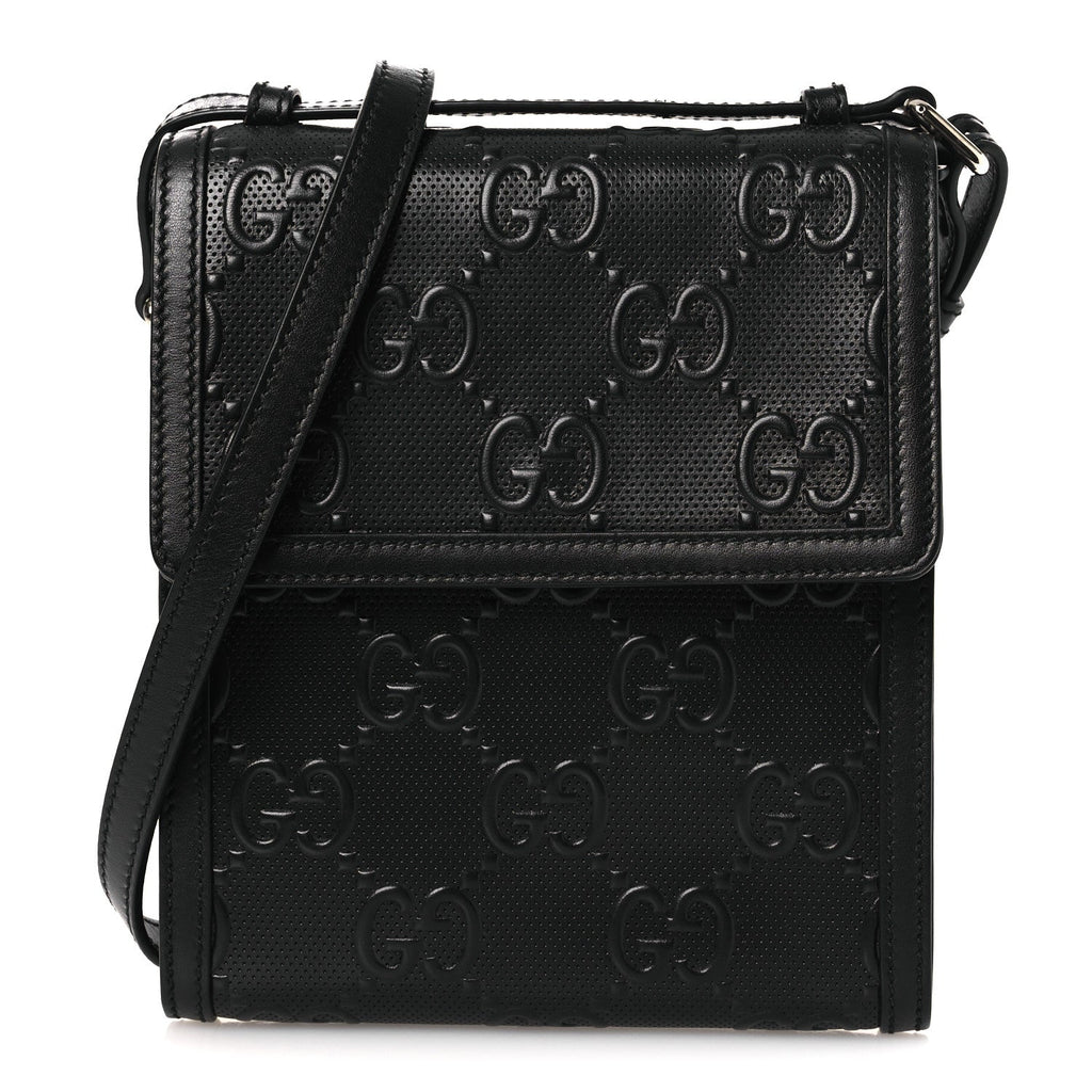 Calfskin GG Tennis Embossed Messenger Bag Black
