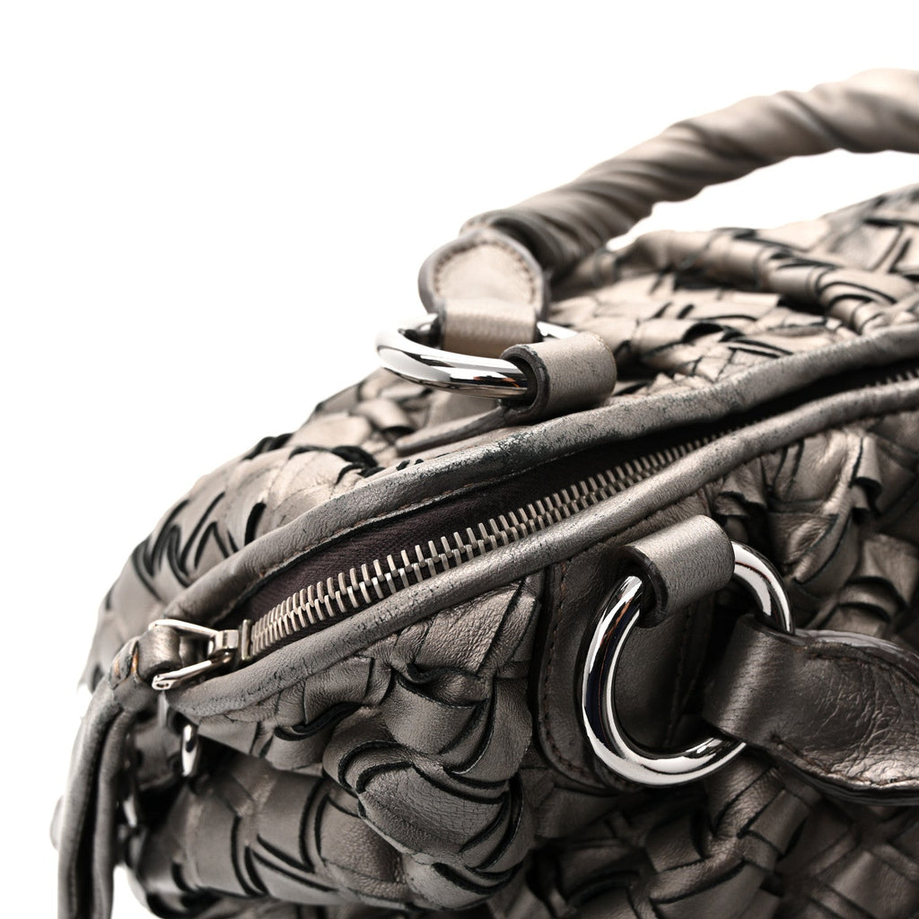 Metallic Nappa Woven Hobo Bronze
