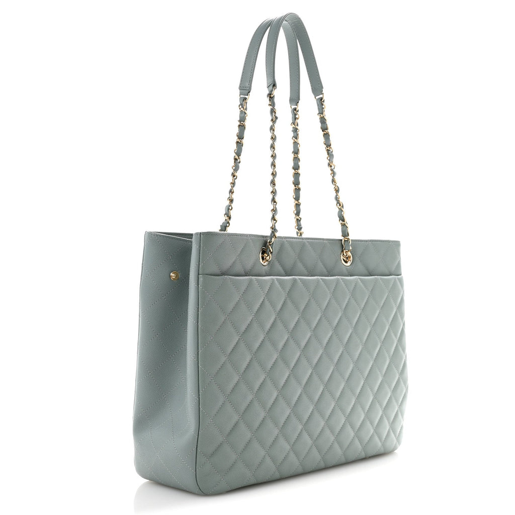 Caviar Quilted Large Classic Shopping Tote Light Green