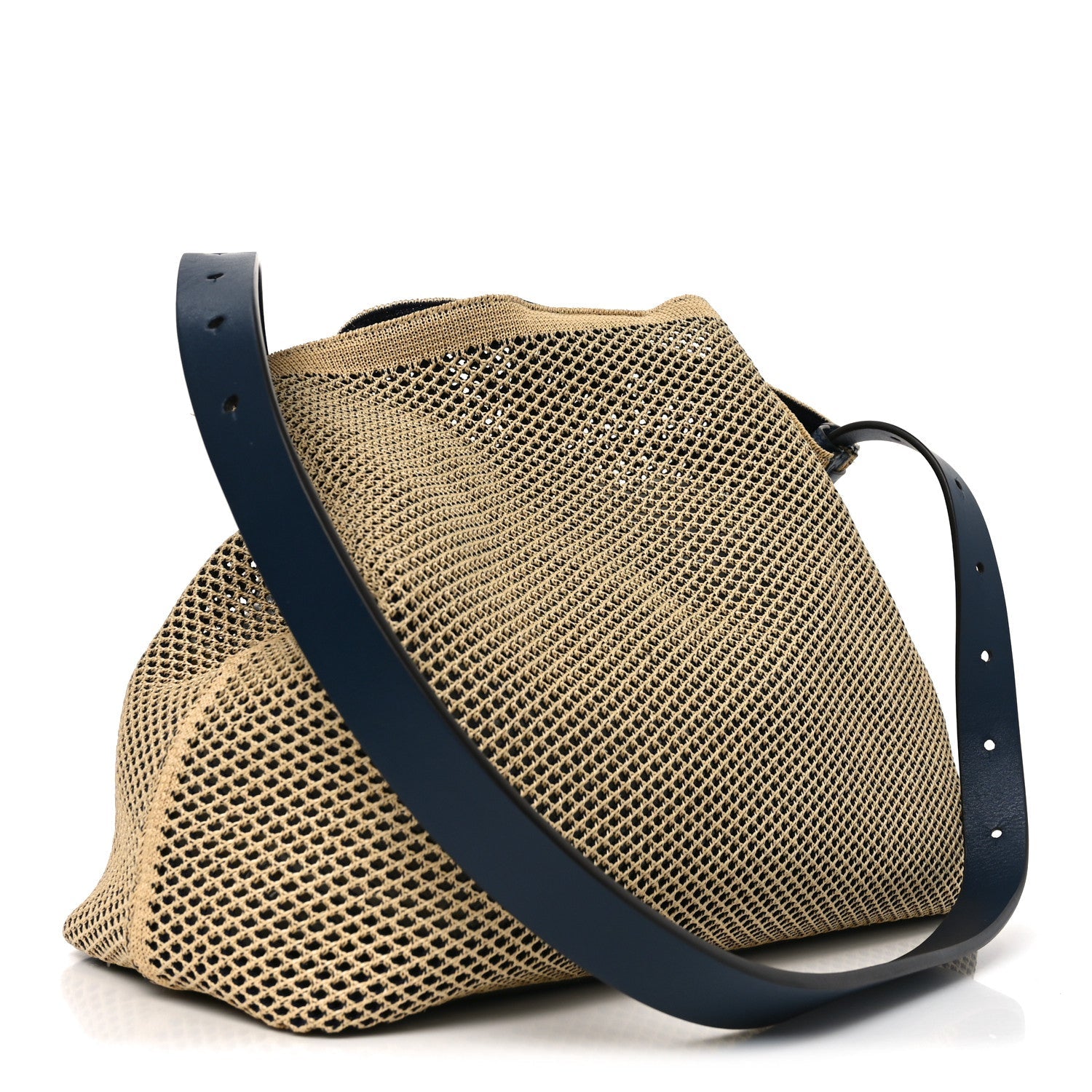 Raffia Woven Vitello King Soft Large Hobo Natural Beige Blue