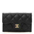 Caviar Quilted Flap Card Holder Wallet Black