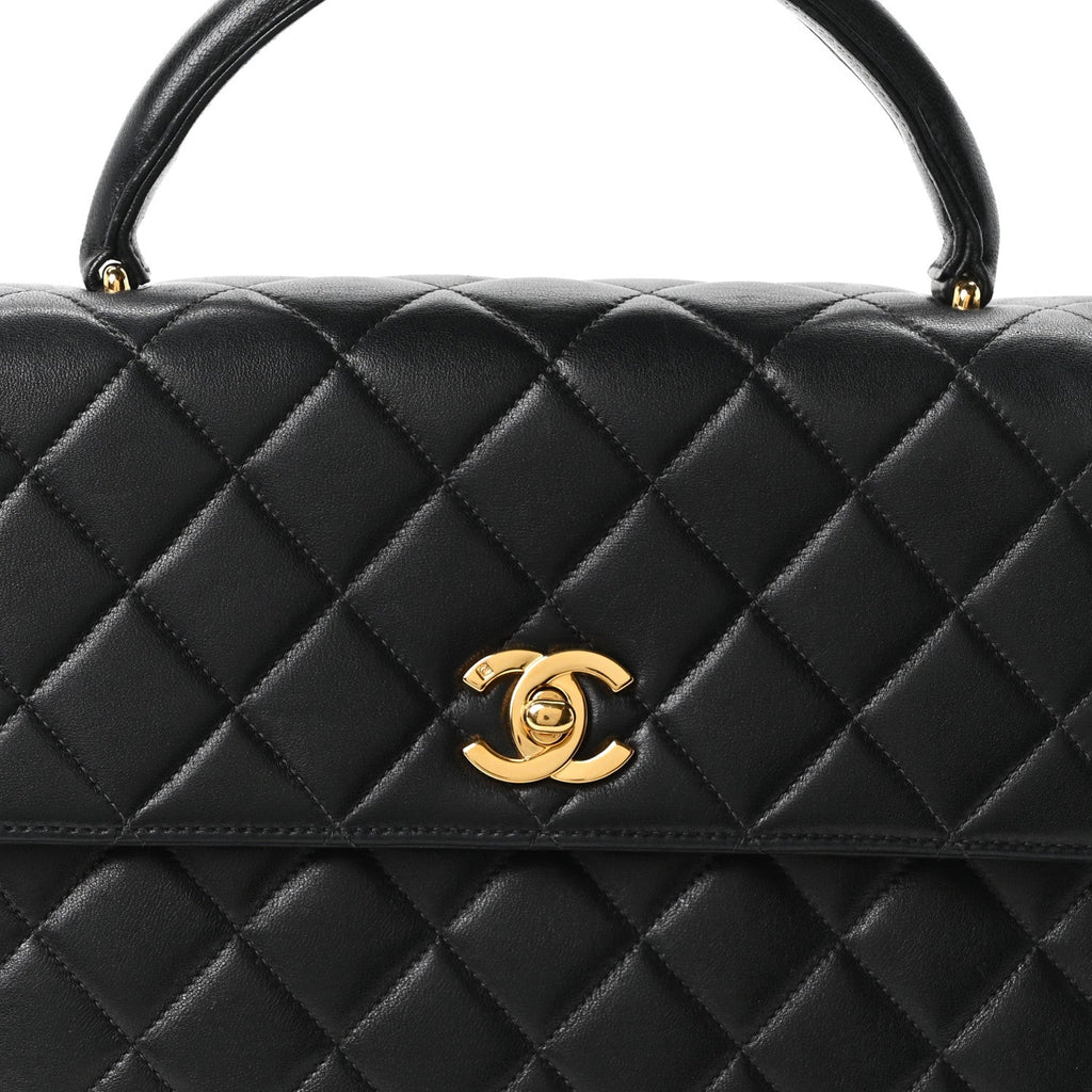 Lambskin Quilted Medium Kelly Flap Bag Black