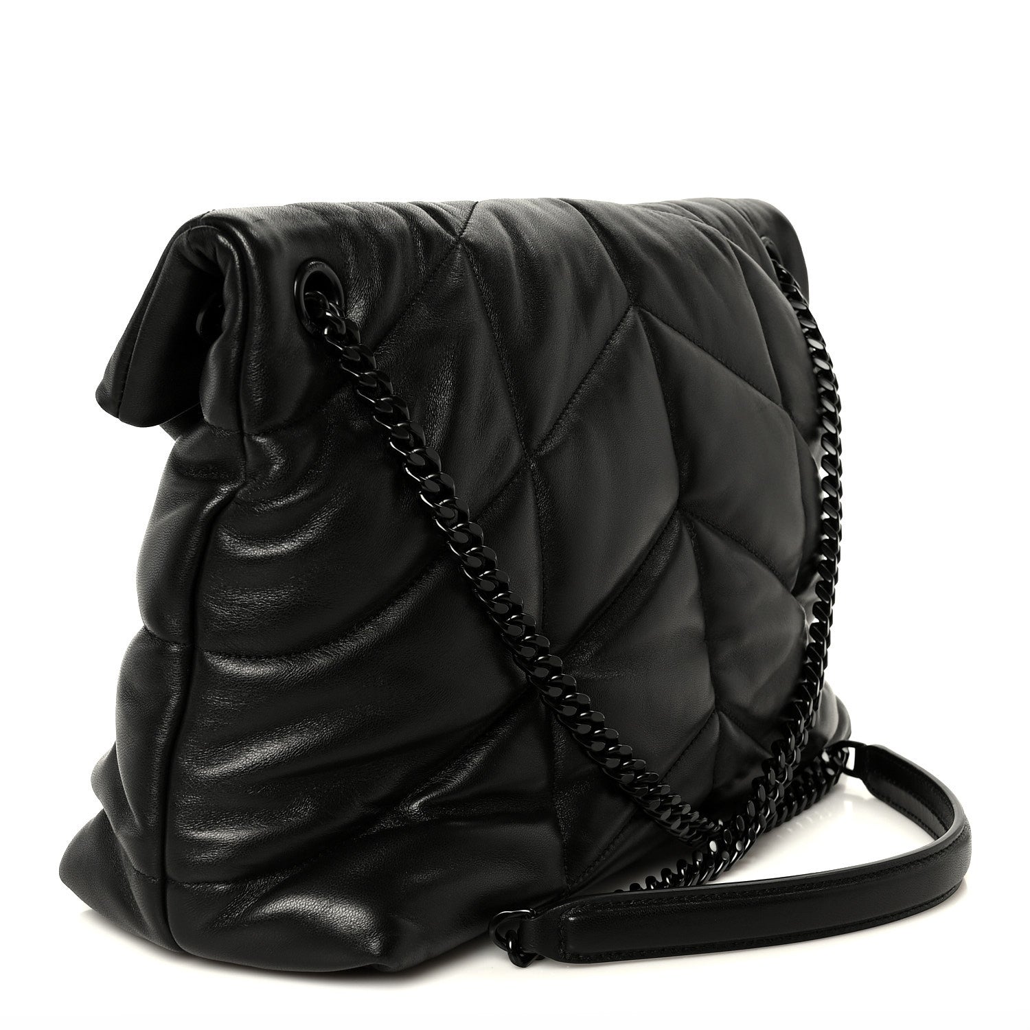Lambskin Quilted Monogram Monochrome Medium Loulou Puffer Chain Satchel Black