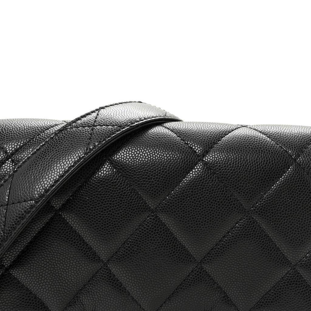 Shiny Caviar Quilted Mini Chain Messenger Flap Bag Black