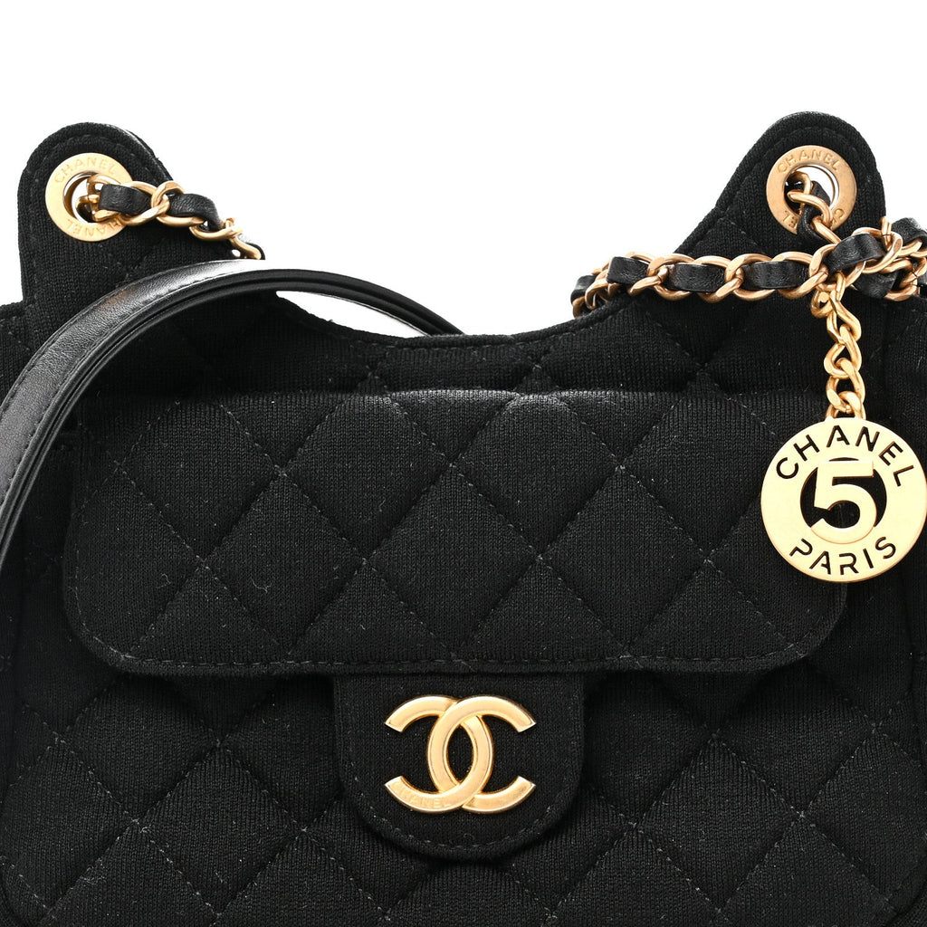 Jersey Quilted Small Wavy CC Hobo Black