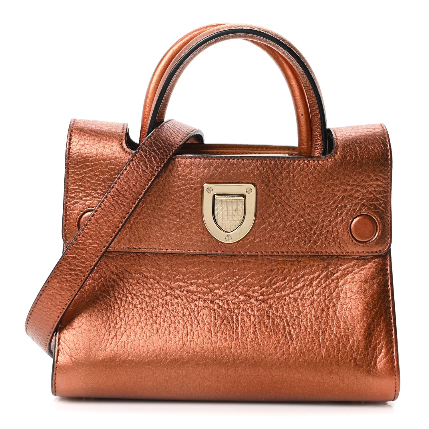 Metallic Grained Calfskin Mini Diorever Flap Orange