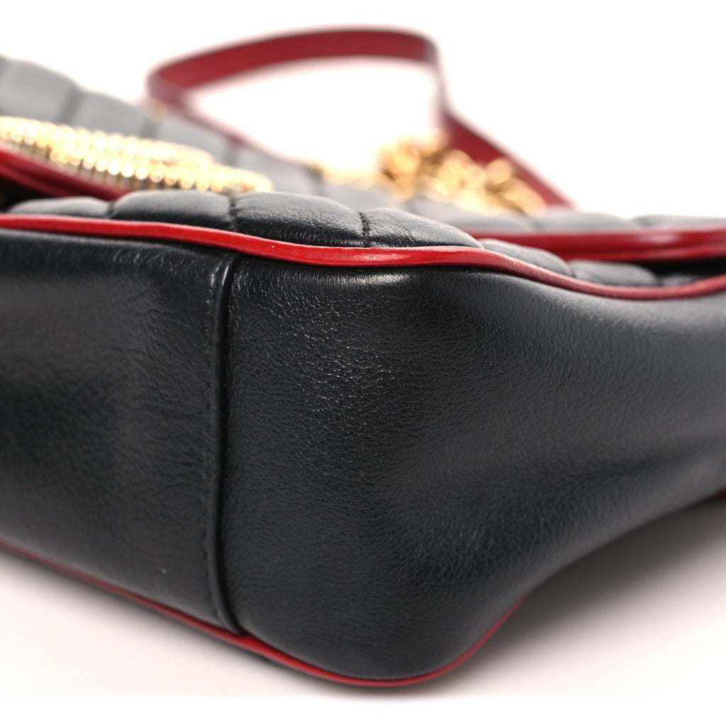 Vintage Effect Calfskin Matelasse Diagonal Small Torchon GG Marmont Shoulder Bag Black Romantic Cherry