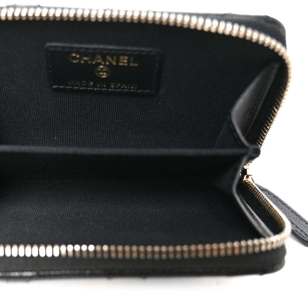 Caviar Quilted Studded CC Zip Card Holder Black
