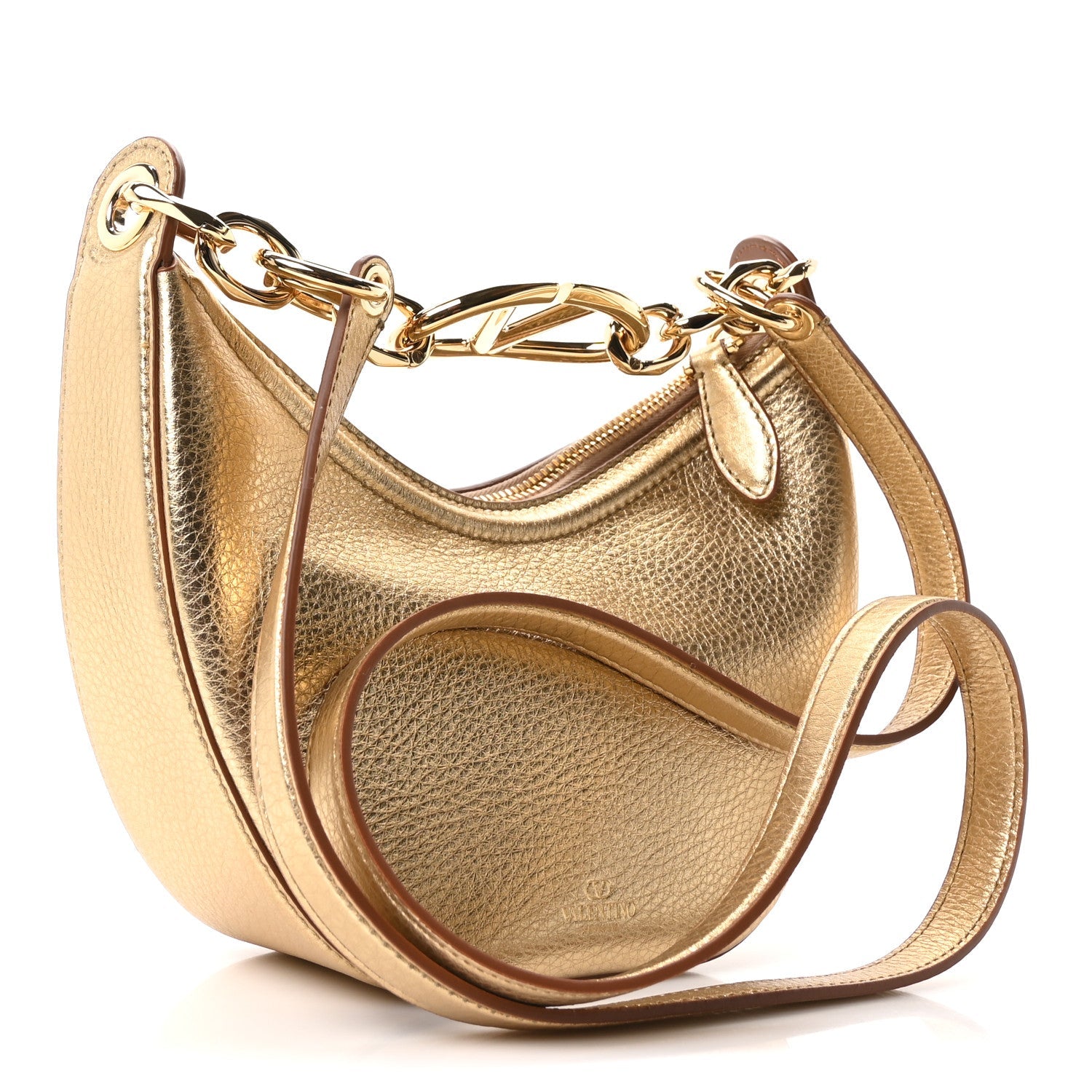 Metallic Nappa Mini Vlogo Moon Hobo Bag Gold
