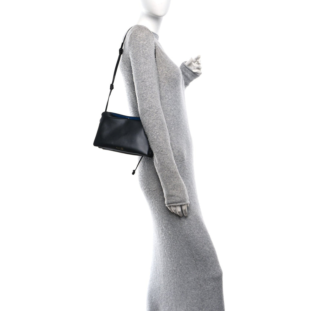 Smooth Lambskin Trio Flap Crossbody Bag Black