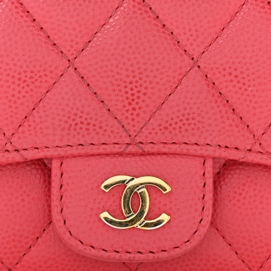 Caviar Quilted Flap Card Holder Wallet Dark Pink