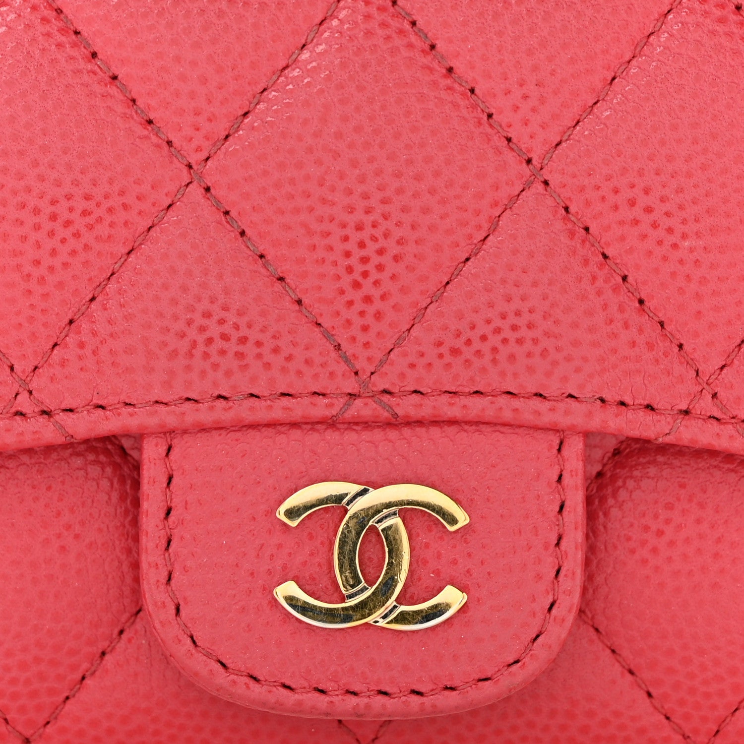 Caviar Quilted Flap Card Holder Wallet Dark Pink