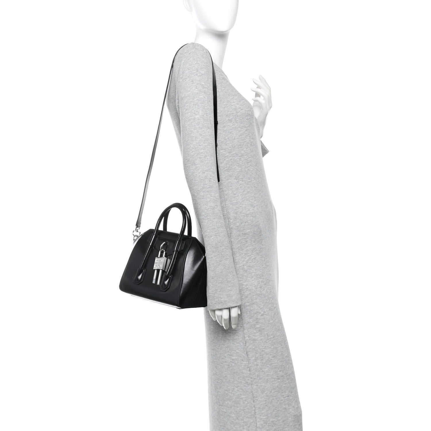 Box Calfskin Mini Lock Antigona Shoulder Bag Black