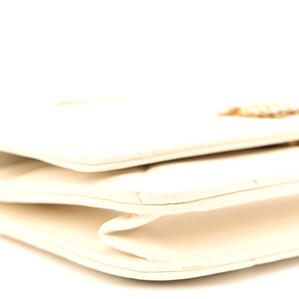 Lambskin Quilted Chanel 19 Wallet On Chain WOC White