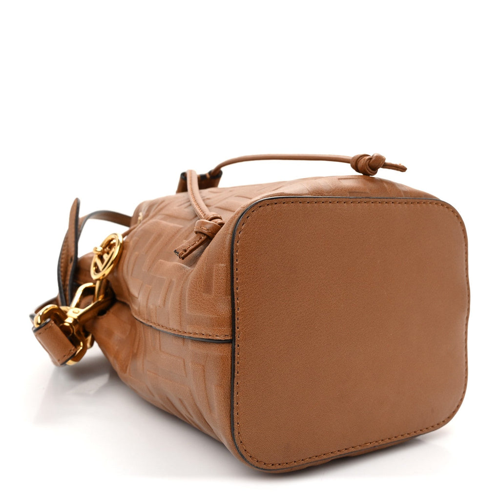 Vitello Cristallo Nature F is Fendi FF 1974 Embossed Mini Mon Tresor Bucket Bag Cuoio