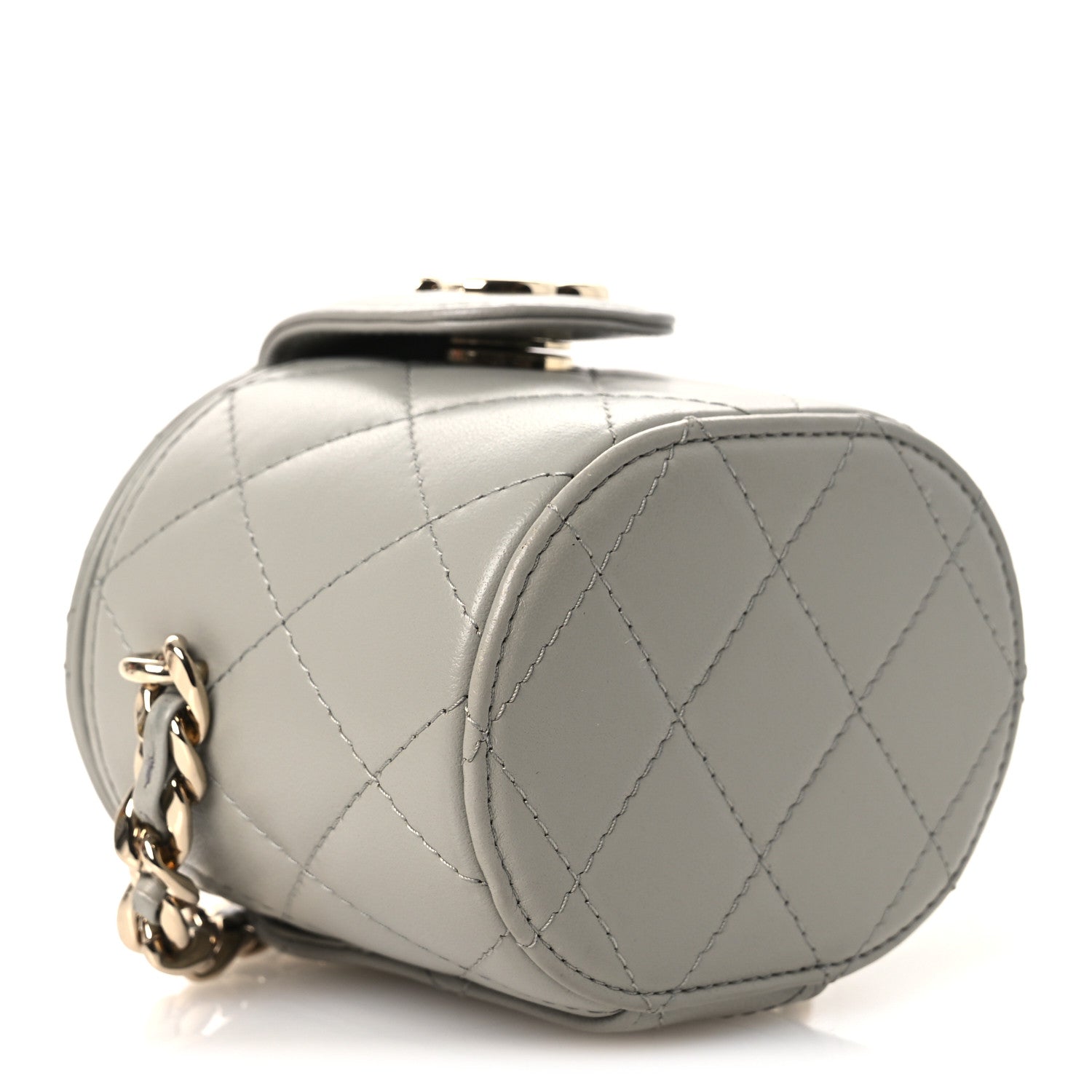 Lambskin Quilted Mini Vanity Case With Chain Grey