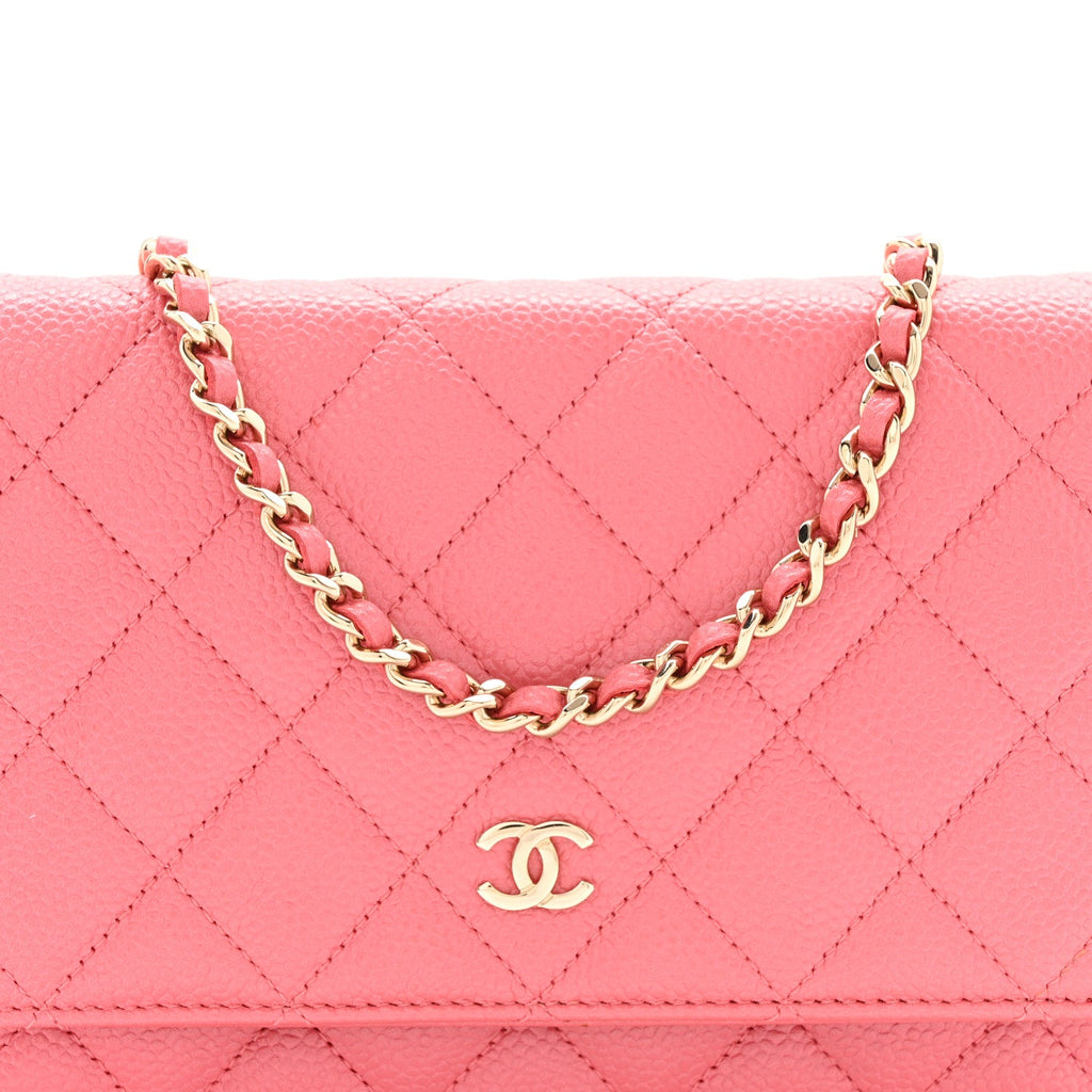 Caviar Quilted Wallet on Chain WOC Pink