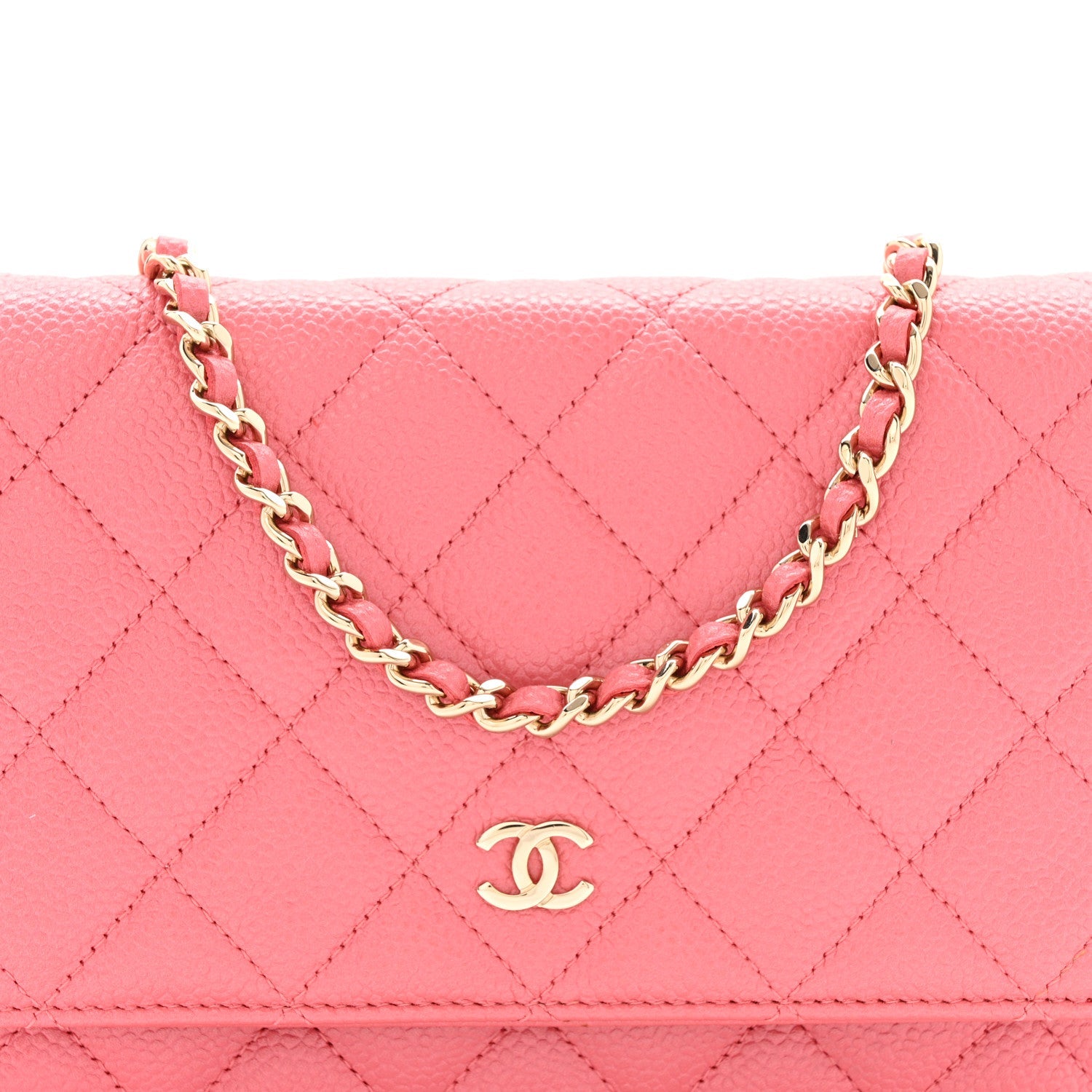 Caviar Quilted Wallet on Chain WOC Pink