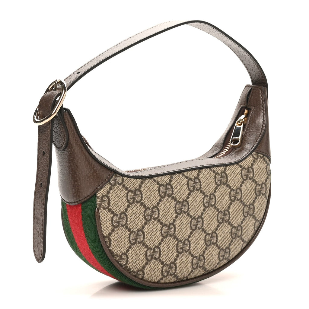 GG Supreme Monogram Textured Calfskin Web Small Ophidia Shoulder Bag Beige Ebony New Acero