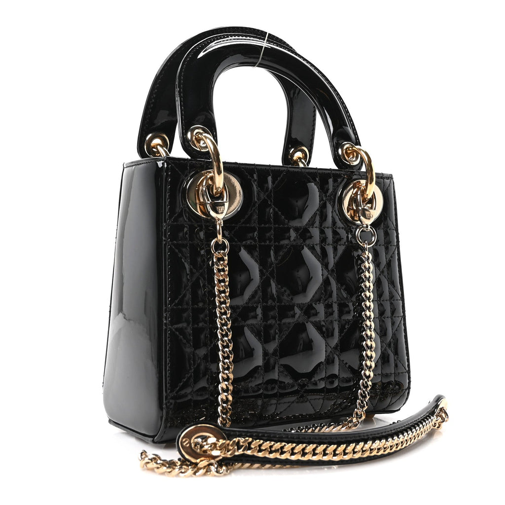 Patent Cannage Mini Lady Dior Black