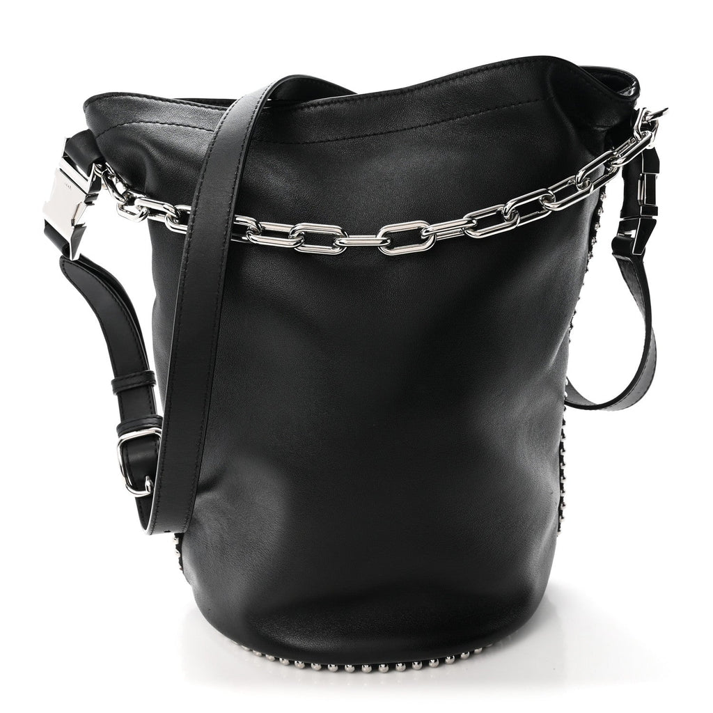 Lambskin Attica Chain Dry Sack Bucket Bag Black