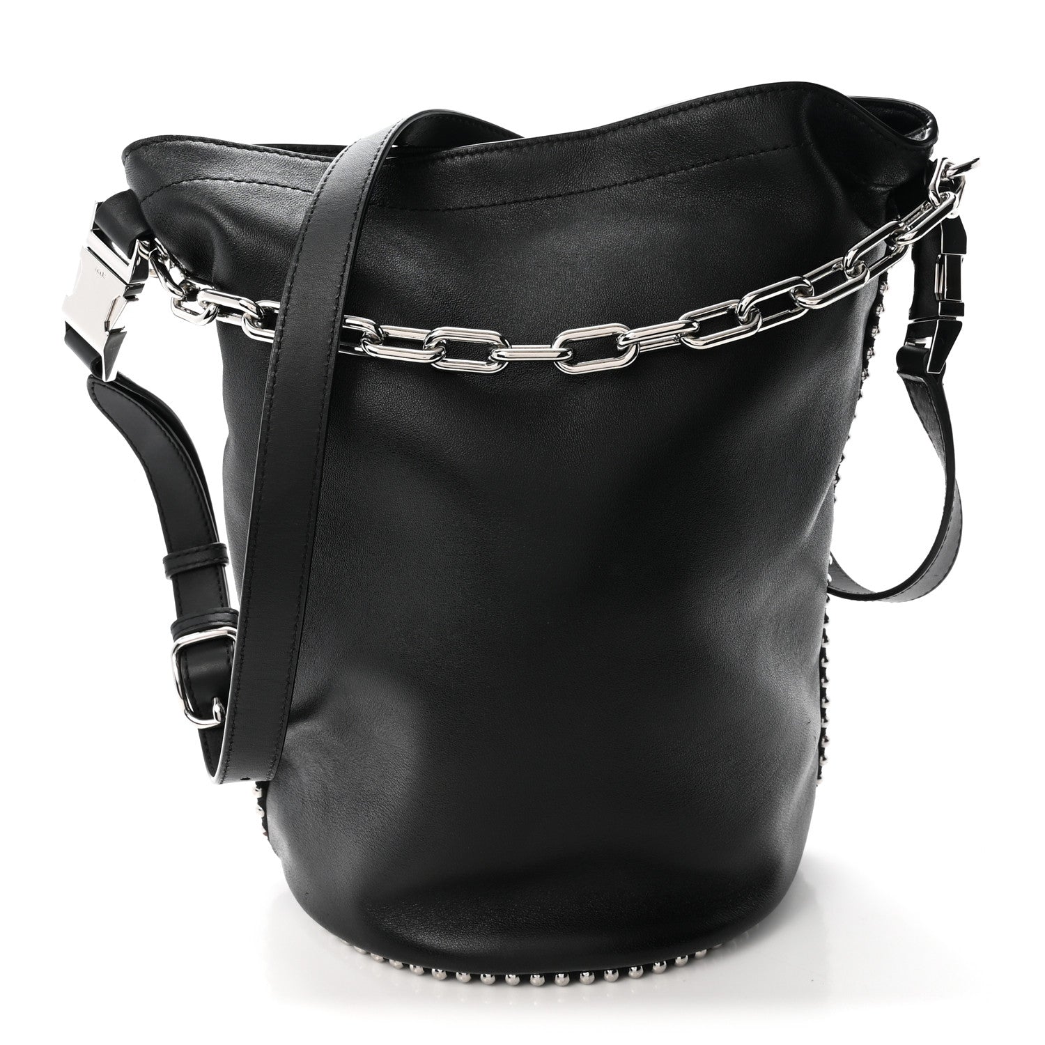 Lambskin Attica Chain Dry Sack Bucket Bag Black