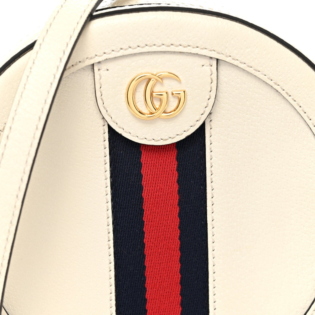 Textured Calfskin Web Mini Ophidia Round Shoulder Bag Mystic White