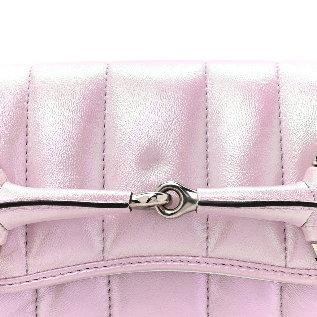 Iridescent Nappa Vertical Matelasse Small Maxi Horsebit Chain Shoulder Bag Escape Pink