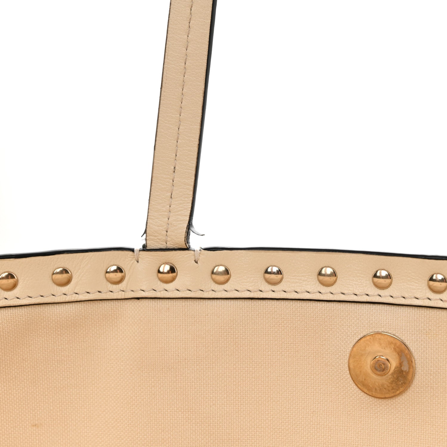 Metallic Boucle Raffia Calfskin Rockstud Shoulder Tote White Gold Ivory