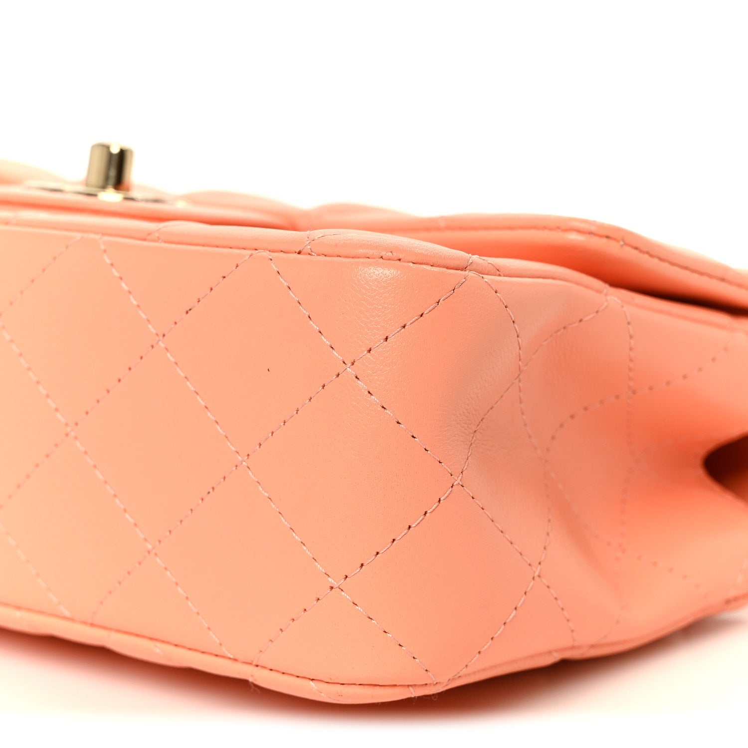 Lambskin Quilted Mini Top Handle Rectangular Flap Light Orange
