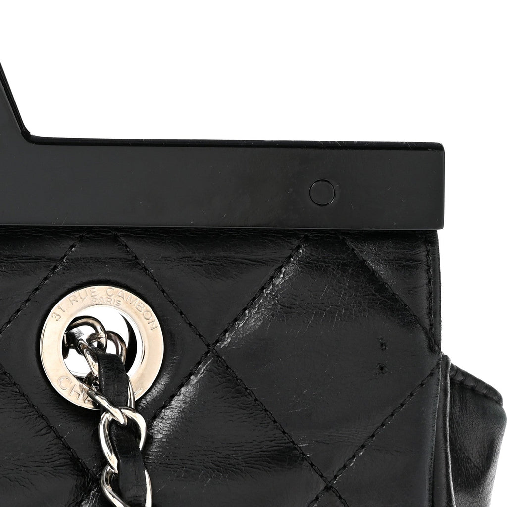 Glazed Calfskin Quilted Small CC Delivery Tote Black