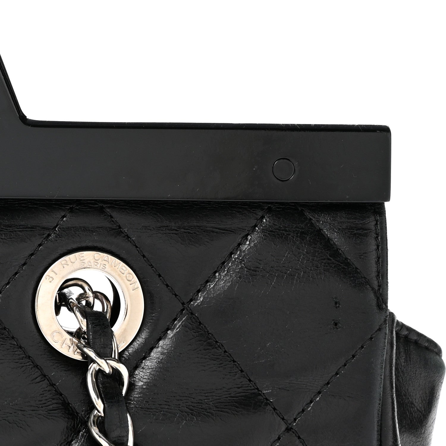 Glazed Calfskin Quilted Small CC Delivery Tote Black