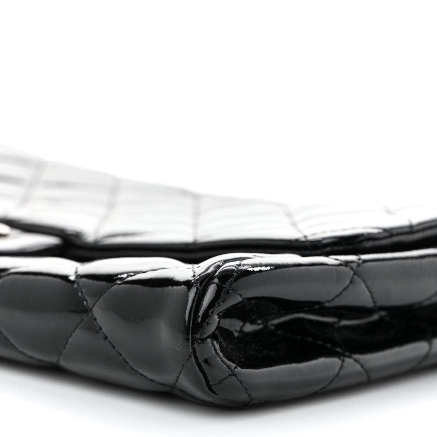 Patent Quilted Clutch with Chain Flap Black