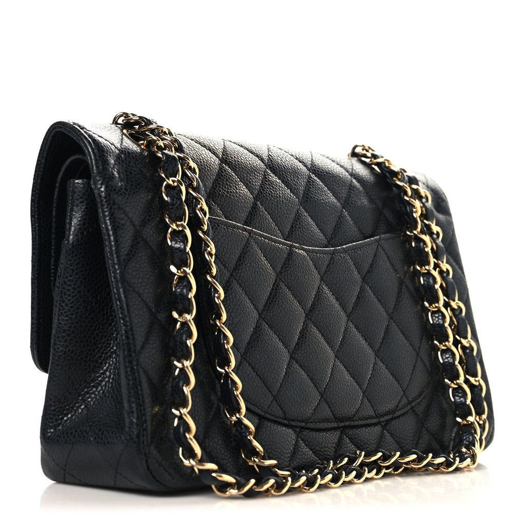 Caviar Quilted Medium Double Flap Black