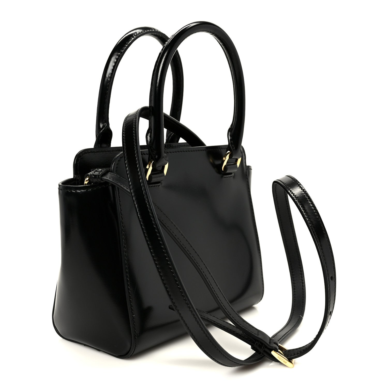 Brushed Calfskin Mini Zippered Crossbody Tote Black