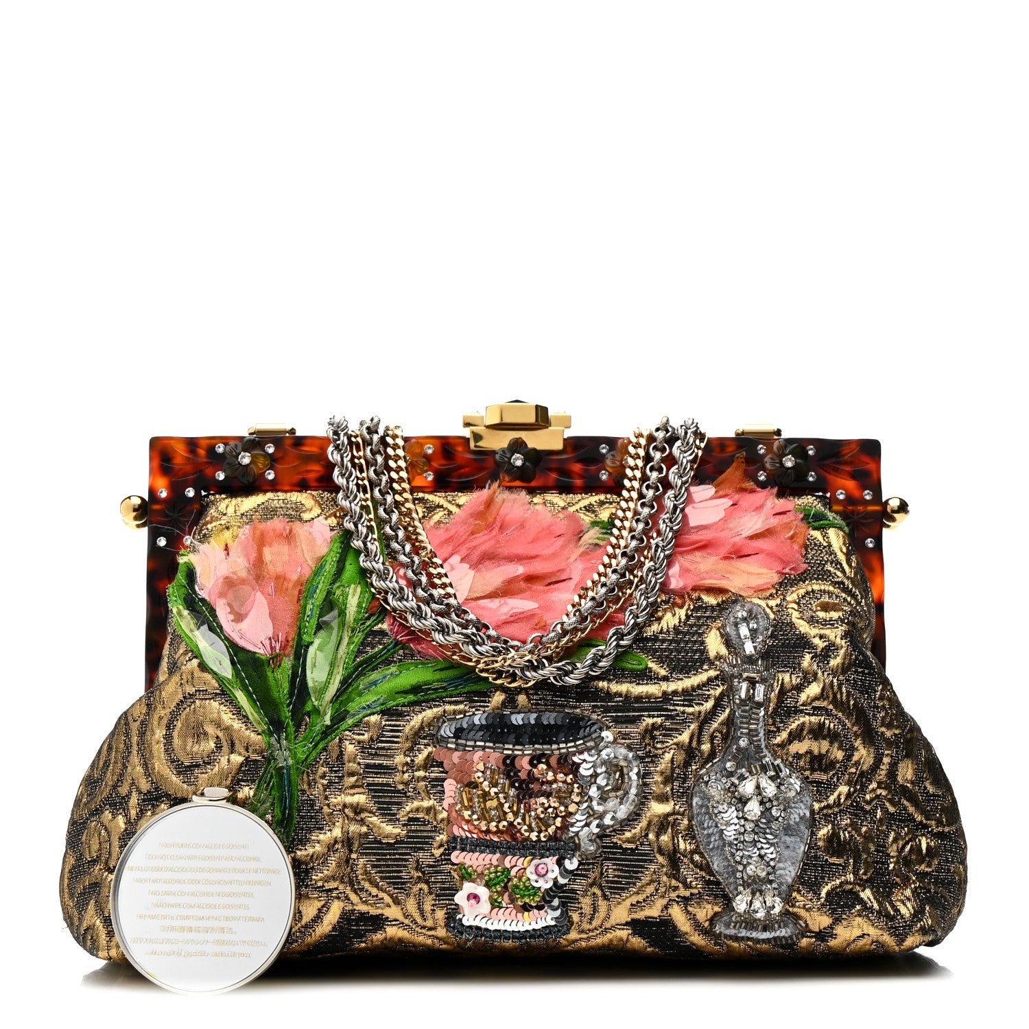 Silk Crystal Beaded Sequin Plexiglass Floral Vanda Circles Chain Clutch Multicolor