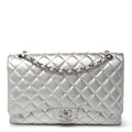 Metallic Lambskin Quilted Jumbo Single Flap Silver
