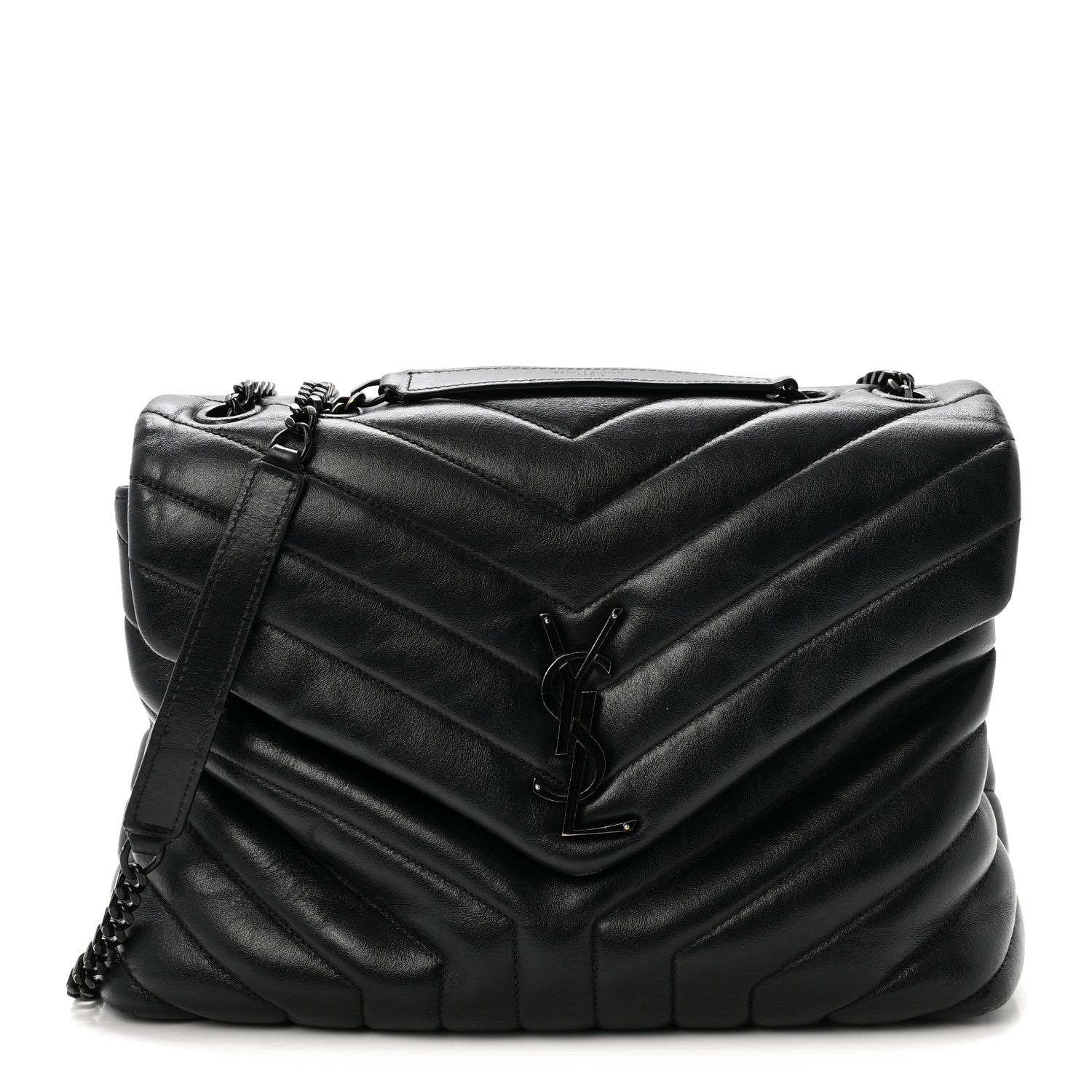 Calfskin Y Quilted Monogram Medium Loulou Chain Satchel Black