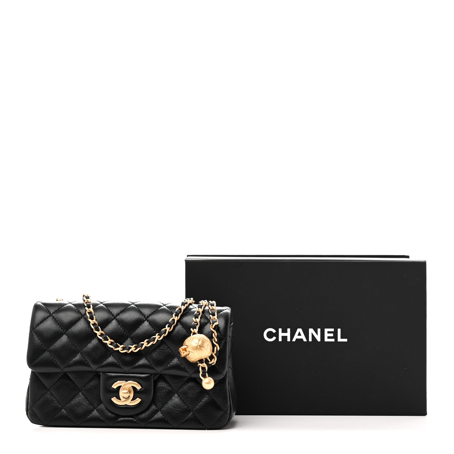 Lambskin Quilted Mini Rectangular Pearl Crush Flap Black