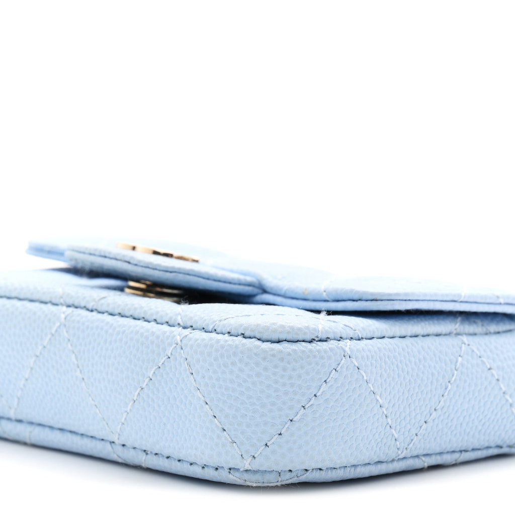 Caviar Quilted Flap Chain Waist Bag Light Blue