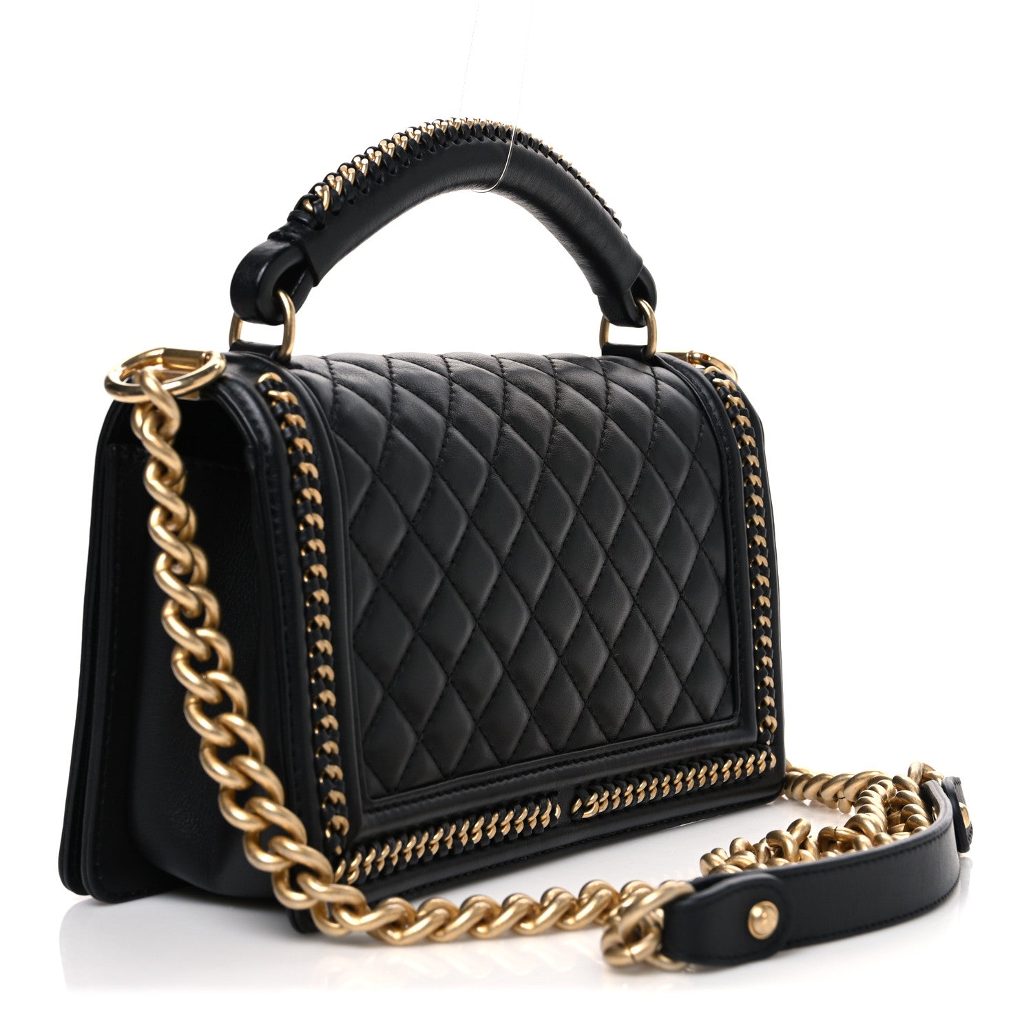 Calfskin Quilted Medium Boy Top Handle Flap Black
