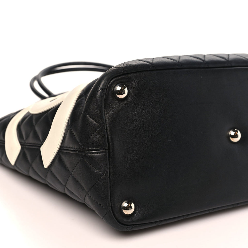 Calfskin Quilted Large Cambon Tote Black White