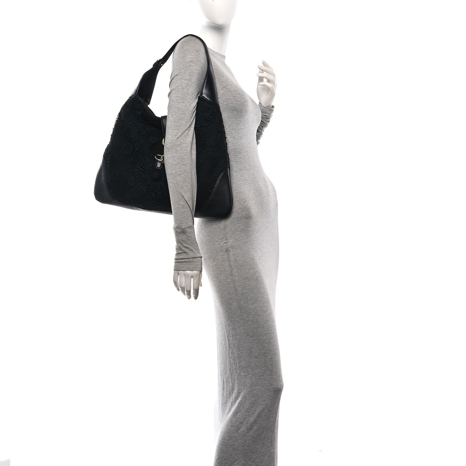 Calfsking Lace Large Jackie O Bouvier Hobo Black