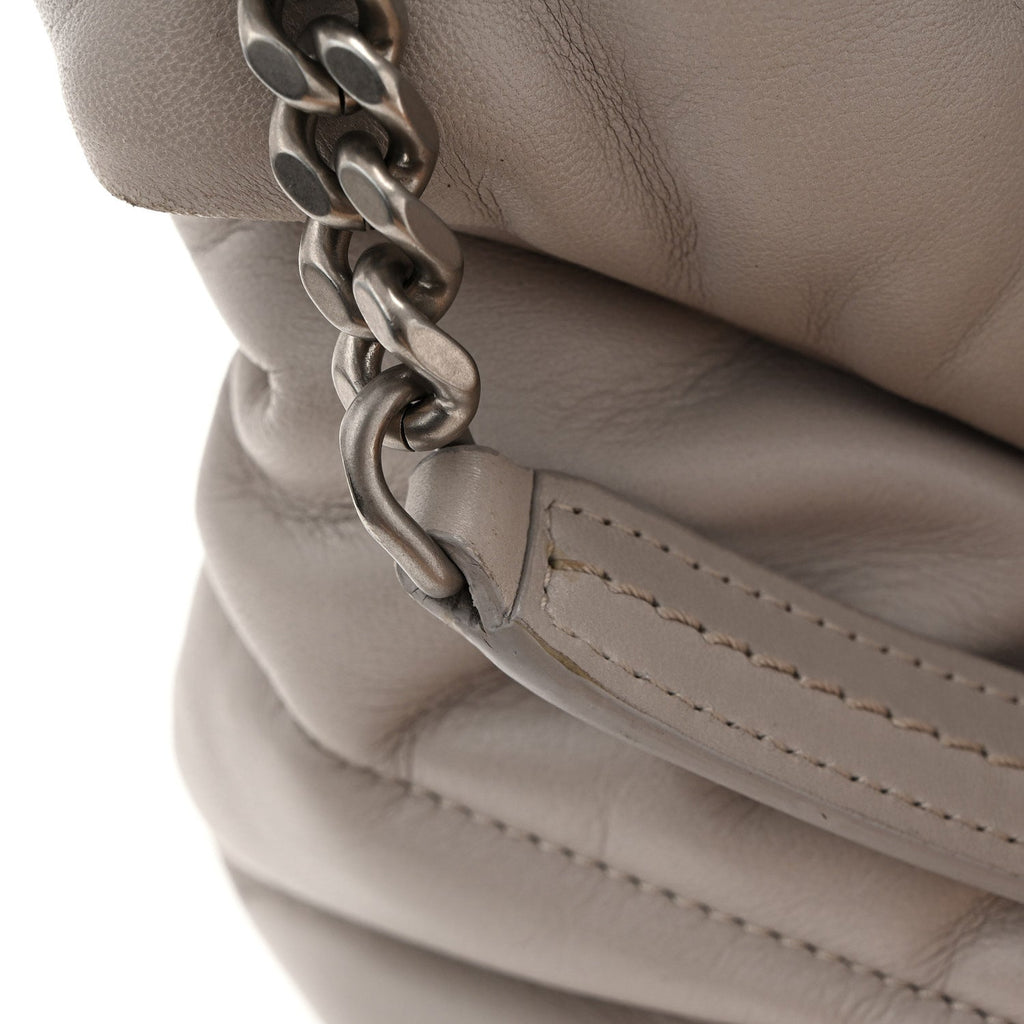 Lambskin Quilted Medium Loulou Puffer Monogram Chain Satchel Blanc Vintage