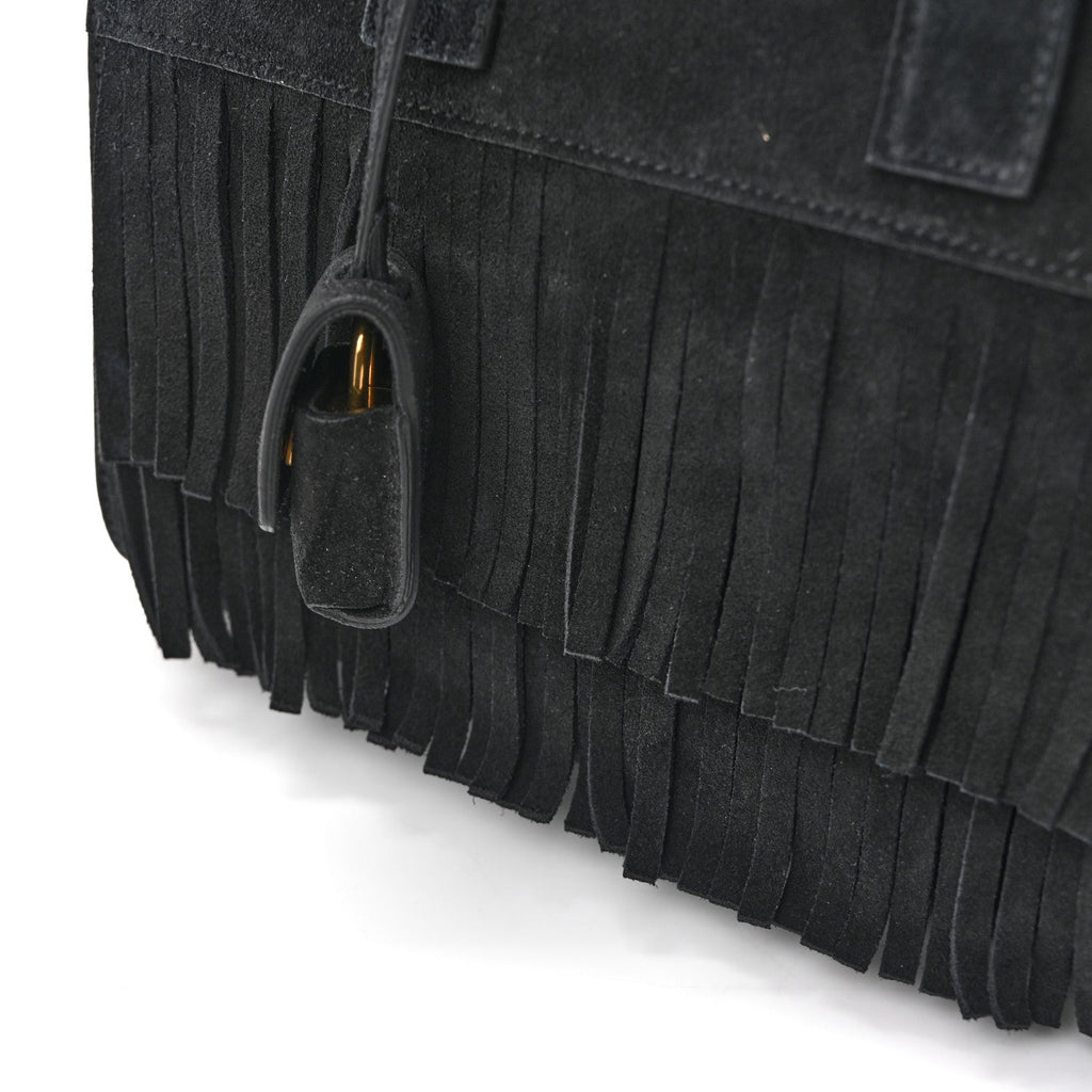 Suede Fringe Nano Sac De Jour Black