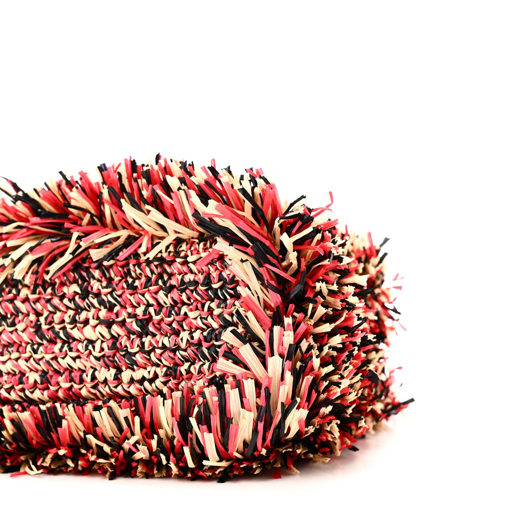 Raffia Fringe Nano Kelly Shopper Red Beige Black